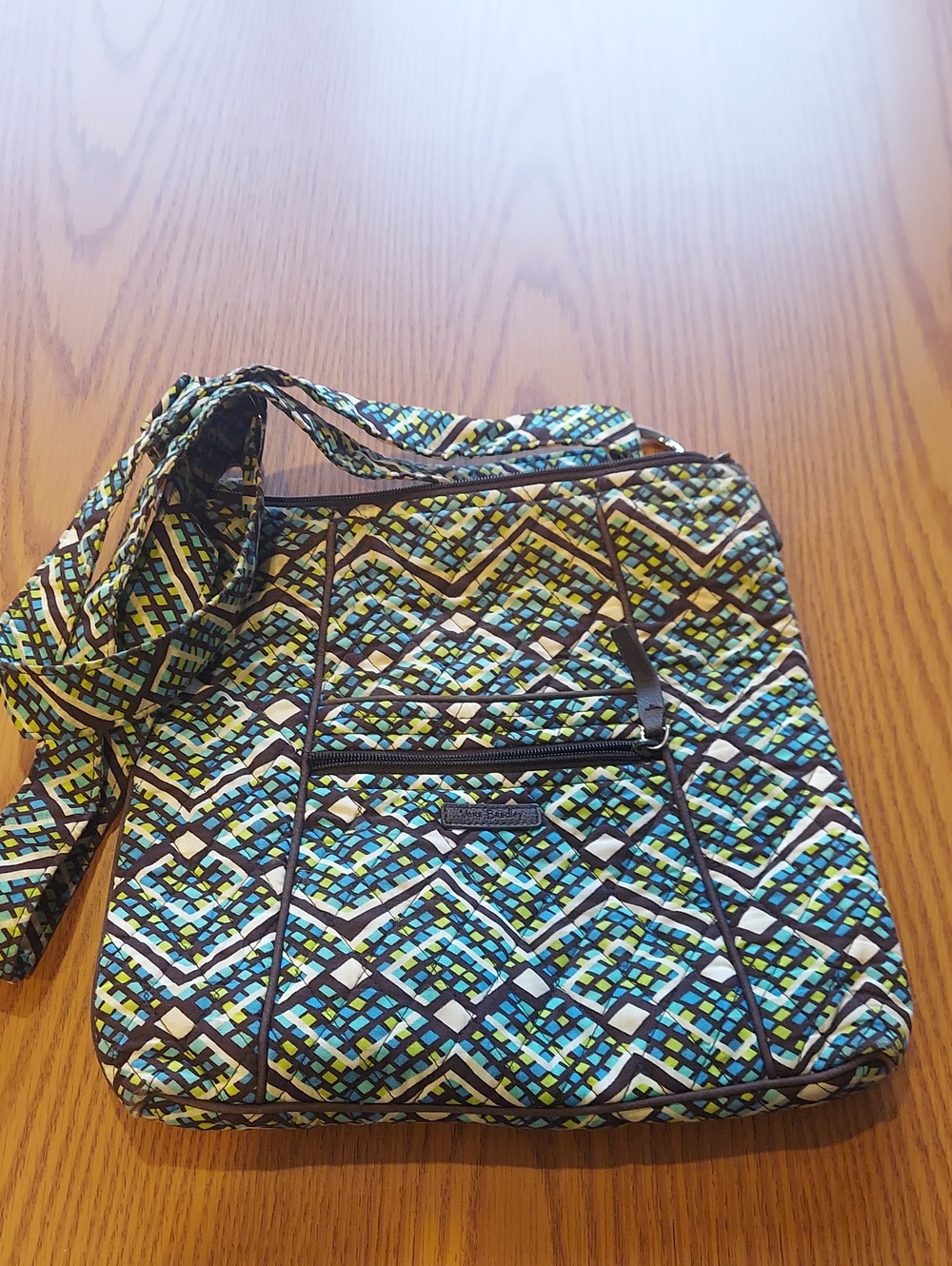 Vera Bradley Blue Green Yellow Geometric Quilted Crossbody